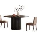 Στρογγυλό τραπέζι φαγητού για 4–6 άτομα Διάμετρος 122,4 εκ Ύψος 74,9 εκ Επιφάνεια MDF και μεταλλική βάση με ραβδώσεις Φορολογική ικανότητα 136 5