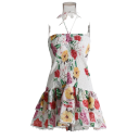 Stropløs sommerminikjole med flæsekant og nederdel Blomsterprint Elastisk overdel Rund halsudskæring Elegant sommerstil 2