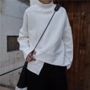 Sudadera asimétrica para mujer con cuello alto Corte holgado con hombros caídos Dobladillo escalonado Mangas largas y anchas Algodón 1