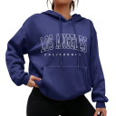 Sudadera con capucha y bolsillos para mujer Sudadera de un solo color con el texto Los Ángeles Prenda cómoda de ocio de suave poliéster en varios colores 7