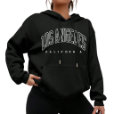 Sudadera con capucha y bolsillos para mujer Sudadera de un solo color con el texto Los Ángeles Prenda cómoda de ocio de suave poliéster en varios colores 9