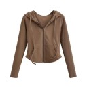 Sudadera con cremallera para mujer con capucha y bolsillos Sudadera de color sólido de poliéster suave Prenda cómoda para el tiempo libre 11