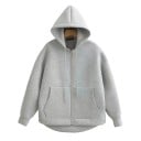 Sudadera con cremallera para mujer con capucha y bolsillos Sudadera de un solo color de poliéster suave Prenda cómoda para el tiempo 4