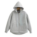 Sudadera con cremallera para mujer con capucha y bolsillos Sudadera de un solo color de poliéster suave Prenda cómoda para el tiempo 1