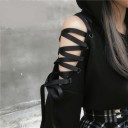 Sudadera corta para mujer con capucha con orejas de gato Cortes en los hombros con cordón de cinta Mangas abullonadas con puño Algodón y poliéster 3