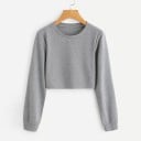 Sudadera corta para mujer sin capucha con cuello redondo y mangas largas Algodón Hombros caídos Puños de canalé Bajo recto 4