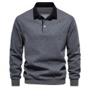 Sudadera de algodón para hombre con cuello y cierre de botones de media altura Polo de un solo color con manga larga Modelo cómodo y elegante para el día a día 5