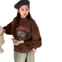 Sudadera de forro polar coreana de invierno con estampado de letras Algodón y poliéster Suéter acolchado holgado para niños y niñas Top cálido de un solo color en varios colores 1