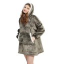 Sudadera de invierno para mujer con capucha Manta térmica extragrande con mangas largas de franela y bolsillos Prenda cómoda de ocio 16