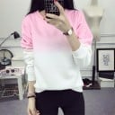 Sudadera de mujer bicolor sin capucha Transición suave de color a blanco Cuello redondo con ribete de canalé Mangas largas Algodón y poliéster 5