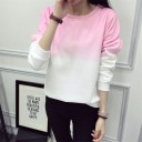 Sudadera de mujer bicolor sin capucha Transición suave de color a blanco Cuello redondo con ribete de canalé Mangas largas Algodón y poliéster 7