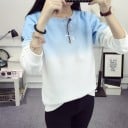 Sudadera de mujer bicolor sin capucha Transición suave de color a blanco Cuello redondo con ribete de canalé Mangas largas Algodón y poliéster 14