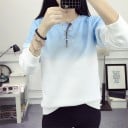 Sudadera de mujer bicolor sin capucha Transición suave de color a blanco Cuello redondo con ribete de canalé Mangas largas Algodón y poliéster 16