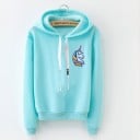 Sudadera de mujer con capucha y pequeño motivo colorido en el pecho Manga larga Cuerdas anchas en la capucha Puños y dobladillo 16