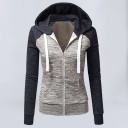 Sudadera de mujer con cremallera y capucha Mangas raglán en color contrastante Centro gris jaspeado Bolsillos frontales Puños 1