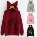 Sudadera de mujer con orejas de gato en la capucha Estampado de gato durmiendo Bolsillo canguro Cordón ajustable Manga larga Puños 6