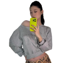 Sudadera de mujer de un solo hombro Sudadera gris con suave inscripción Prenda de ocio estilosa de suave mezcla de algodón y poliéster 9