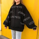 Sudadera de mujer oversize con capucha Inscripción escrita a mano en líneas Bolsillo canguro Hombros caídos Puños de canalé Algodón 2
