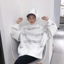Sudadera de mujer oversize con capucha Inscripción escrita a mano en líneas Bolsillo canguro Hombros caídos Puños de canalé Algodón 7