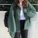 Sudadera de mujer oversize con cremallera y cuello alto Superficie de felpa suave Mangas con puño elástico Bolsillos en la parte 5