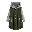 Sudadera de mujer peluda con capucha y orejas de gato Corte más largo con botones y bolsillos Capucha y mangas gris claro 2