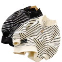 Sudadera de rayas para niños con cuello alto y media cremallera Algodón y poliéster Suéter deportivo para niños y niñas Corte holgado de otoño Varios colores 4