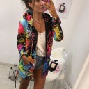 Sudadera femenina alargada con cremallera y capucha Estampado multicolor de salpicaduras Bolsillos frontales y cordones de ajuste Poliéster 5
