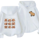 Sudadera infantil con capucha y cremallera con diseño de capibara estilo Kawaii manga Poliéster Sudadera de un solo color con bolsillos Ropa unisex para niños y niñas 2