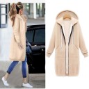 Sudadera larga para mujer con cremallera completa y capucha Corte recto y alargado Dos bolsillos frontales Puños y dobladillo de canalé 4