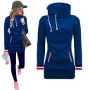 Sudadera larga para mujer con cuello alto y cordones. Bolsillos frontales con ribete a rayas. Puños a rayas. Longitud sobre las caderas 4