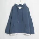 Sudadera oversize para mujer con capucha y bolsillo canguro Aspecto de capas con dobladillo blanco Hombros caídos Aberturas laterales 5