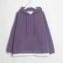 Sudadera oversize para mujer con capucha y bolsillo canguro Aspecto de capas con dobladillo blanco Hombros caídos Aberturas laterales 2