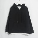 Sudadera oversize para mujer con capucha y bolsillo canguro Aspecto de capas con dobladillo blanco Hombros caídos Aberturas laterales 1