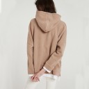 Sudadera oversize para mujer con capucha y bolsillo canguro Aspecto de capas con dobladillo blanco Hombros caídos Aberturas laterales 14