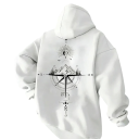 Sudadera para hombre con capucha y bolsillos Sudadera deportiva de un solo color con un suave patrón de brújula en el frente y en la espalda Material de poliéster cómodo 3