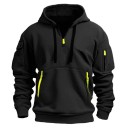 Sudadera para hombre con media cremallera y capucha Sudadera deportiva de un solo color con bolsillos y bolsillos en los brazos de poliéster resistente Corte cómodo 1