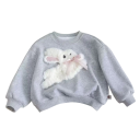 Sudadera para niña con conejo 3D de felpa con moño y escote redondo por la cabeza con mangas largas y puños de canalé 1