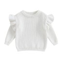 Suéter de bebé de punto con volantes para recién nacidos Algodón y acrílico Manga larga Top suelto de un solo color con cuello redondo O-neck para niñas y niños 12