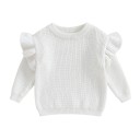 Suéter de bebé de punto con volantes para recién nacidos Algodón y acrílico Manga larga Top suelto de un solo color con cuello redondo O-neck para niñas y niños 3