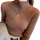 Suéter de malha feminino com gola alta em algodão e acrílico Suéter elegante de uma só cor com mangas longas Tamanho universal para outono 7