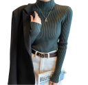 Suéter de malha feminino com gola alta em algodão e acrílico Suéter elegante de uma só cor com mangas longas Tamanho universal para outono 17