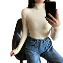 Suéter de mujer con cuello alto de algodón y acrílico Suéter de punto elegante de un solo color con mangas largas Talla universal para otoño 8