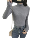 Suéter de mujer con cuello alto de algodón y acrílico Suéter de punto elegante de un solo color con mangas largas Talla universal para otoño e invierno 4