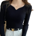 Suéter de mujer con mangas largas y escote en V Top elegante de un solo color de algodón y poliéster Suéter cómodo y versátil 2