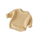 Suéter de punto para bebé Otoño e invierno top suelto de manga larga Suéter de acrílico y algodón de un solo color para niñas y niños 4