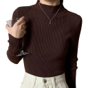 Suéter de punto para mujer con cuello alto de algodón y acrílico Suéter cálido de un solo color con mangas largas Talla universal para otoño e invierno 11