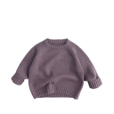 Suéter de punto para niños de algodón puro estilo vintage Suéter de un solo color para niños y niñas con cuello redondo Top suave 3