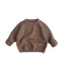 Suéter de punto para niños de algodón puro estilo vintage Suéter de un solo color para niños y niñas con cuello redondo Top suave para bebés Otoño Invierno 1