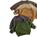 Suéter de punto para niños de algodón puro estilo vintage Suéter de un solo color para niños y niñas con cuello redondo Top suave 9