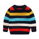 Suéter de rayas de colores para niños de poliéster de manga larga con cuello redondo, suéter unisex de moda para niños y niñas, estilo de otoño 1
